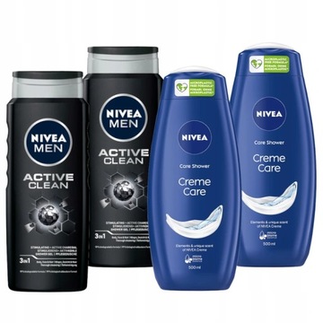 NIVEA Żel pod prysznic męski damski zestaw 4x500ml