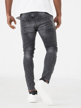 SPODNIE MĘSKIE JEANSOWE Z Uszkodzeniami Skinny Fit Ciemne Szare i8 Denim 32