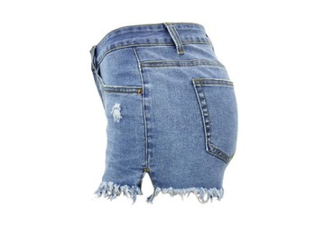 MODNE SPODENKI JEANSOWE DAMSKIE STRZĘPIONE SZORTY JASNY JEANS Z ROZCIĘCIEM