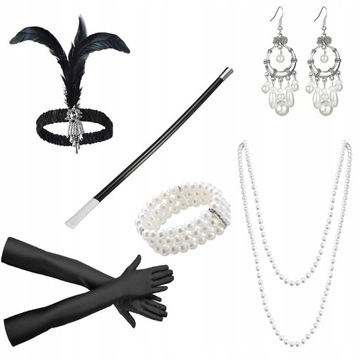 Flapper ZESTAW RETRO FLAPPER LATA 20 OPASKA KORALE
