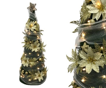 STOŻEK DEKOROWANY OZDOBA ŚWIĘTECZNA CHOINKA SZTUCZNA STROJONA 80cm + LED