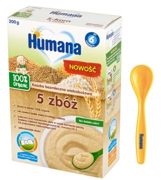 HUMANA Kaszka bezmleczna 5 zbóż Wielozbożowa 100% Organic 200g 6m+