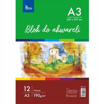 Blok do akwareli A3 190g 12 kartek Tetis KB011-A3