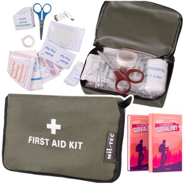 APTECZKA PIERWSZEJ POMOCY TURYSTYCZNA MIL-TEC First Aid Kit MAŁA OLIVE 21el