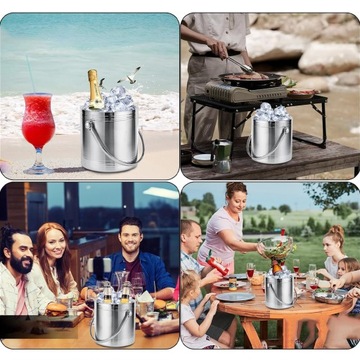 ВЕДРО ДЛЯ ЛЬДА ОХЛАДИТЕЛЬ ТЕРМАЛЬНЫЙ охлаждающий контейнер СЕРЕБРЯНЫЙ + щипцы