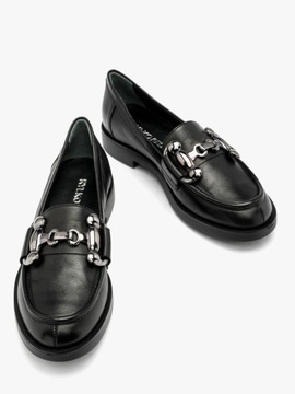 Mokasyny damskie RYŁKO buty skórzane czarne licowe