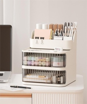 КОРОБКА-ОРГАНИЗАТОР ШКАФ ДЛЯ КОСМЕТИКИ ЩЕТКИ 2 ЯЩИКА КРЕМОВЫЙ ТЮРОМЫЙ СТОЛИК F33