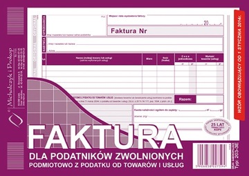 DRUK FAKTURA BEZ VAT DLA ZWOLNIONYCH Z PODATKU A5