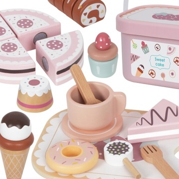 SWEET CAKE DREWNIANY DUŻY ZESTAW SŁODKOŚCI W PUDEŁKU TOOKY TOY