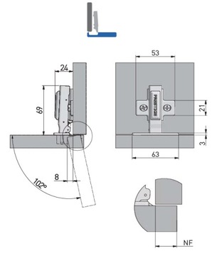 Мебельная петля с плавным закрыванием GTV + направляющая ZM-ECHC09ZEO
