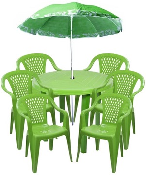 ZESTAW PLASTIKOWY 6+1 KRZESŁA STÓŁ PARASOL LIMONKA