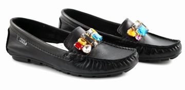 Мокасины женские NESSI 21512, черные, лицевая кожа, r39