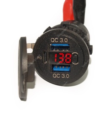 USB-разъем для зарядки 2x QC3.0 36 Вт + PD 55 Вт 12–24 В Вольтметр