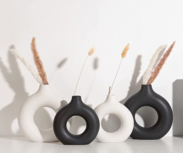 КРУГЛАЯ КЕРАМИЧЕСКАЯ ВАЗА С ОТВЕРСТИЕМ СОВРЕМЕННЫЙ ЧЕРНЫЙ БОХО ПОНЧИК 23