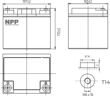 LFP LiFePO4 12,8 В 50 Ач T14 аккумулятор