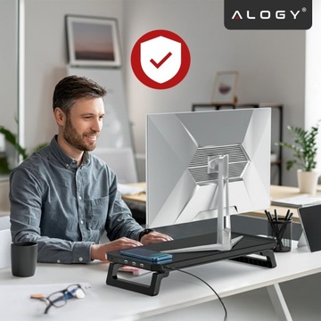 PODSTAWKA POD MONITOR LAPTOP HUB USB USB-C PÓŁKA NADSTAWKA OŚWIETLENIE RGB