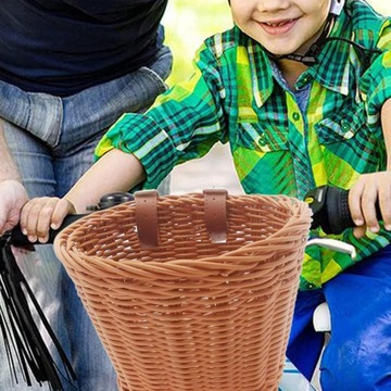 Плетеная детская велосипедная корзина Плетеная передняя корзина ручной работы для девочек и мальчиков Школьная коричневая