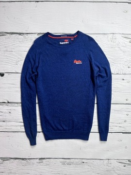 SUPERDRY ELEGANCKI SWETER MĘSKI Z OKRĄGŁYM DEKOLTEM NIEBIESKI LOGO