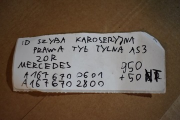 IDEALNI SKLO (OKNO) KAROSERIE ZADNÍ PRAVÁ AS3 20R MERCEDES A167 1