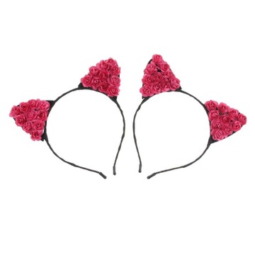 Cat Ears Headband Paper Flower Hairband Cat Rose