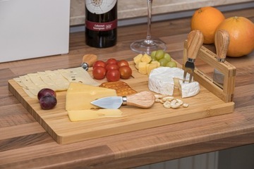БАМБУКОВАЯ ДОСКА XL ДЛЯ СЫРНЫХ ЗАКУСОК НАБОР НОЖЕЙ ТАРЕЛКА ПОДСТАВКА ДЛЯ СЫРА
