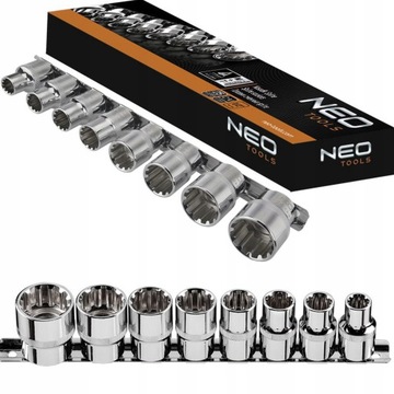 NEO TOOLS ZESTAW NASADKI SPLINE 1/2 ZESTAW 8 SZTUK 10-24MM LISTWA 08-651