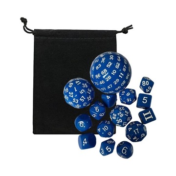 Набор из 15 многогранных кубиков в мешочке. Акриловые кубики для синего стола.