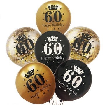 ZESTAW BALONÓW NA 60 URODZINY CZARNO ZŁOTE KONFETTI BALONY ZESTAW 6szt