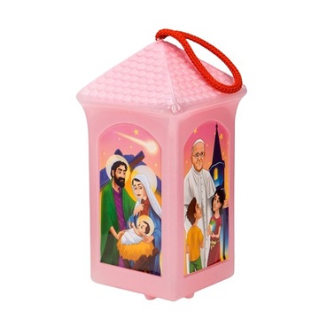 LAMPION ADWENTOWY (DOMEK KWADRAT RÓŻ) + baterie
