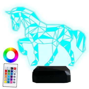 XL Lampka LED 3D 16 kolorów Koń + Pilot