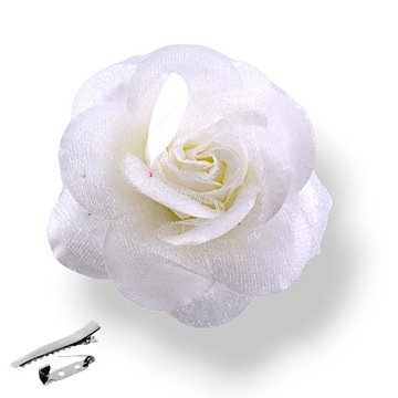 Kwiat Materiałowy Biały Broszka Przypinka Ozdoba Spinka