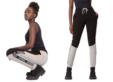 Spodnie DRESY FITNESS dresowe czarny/sz. F236 L/XL