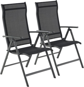 Krzesła ogrodowe 2 szt składane oparcie z regulacją do 120 kg czarne zestaw
