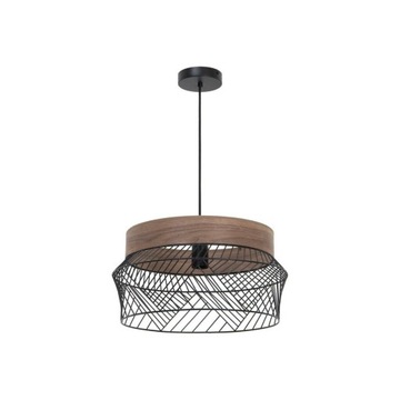 Lampa wisząca Kanel czarna z drewnem E27