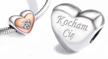 Charms Zawieszka Serce Kocham Cię Srebro Charms + Pandora Miarka Jubilerska