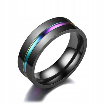 Nowy Pierścionek Czarny Satynowy Tęcza 8mm Ring