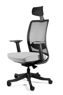 Fotel Obrotowy ANGGUN Szary Biurowy Siatka Ergonomiczny z Zagłówkiem