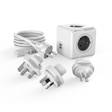 Turystyczna listwa PowerCube ReWirable USB + 3 wtyczki + kabel IEC EU; GREY