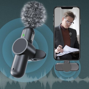 ПЕТЛИЧНЫЙ БЕСПРОВОДНОЙ МИКРОФОН МИНИ-МИКРОФОН ДЛЯ СМАРТФОНА, ЧЕРНЫЙ