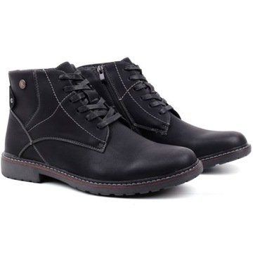 BOTKI MĘSKIE OCIEPLANE BUTY ZIMOWE TREKKINGOWE WIZYTOWE SUWAKI CZARNE