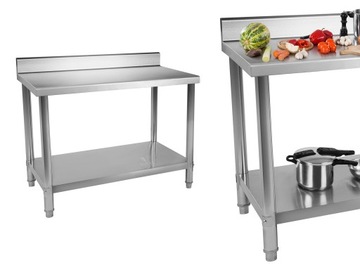 Кухонный стол с краем из нержавеющей стали, 100х60см.