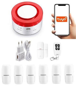 BEZPRZEWODOWA SYRENA ALARMOWA WiFi TUYA SMART PO POLSKU +6xPIR