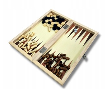 ДЕРЕВЯННЫЕ КАРМАННЫЕ ШАХМАТЫ 3в1 МАЛЕНЬКИЕ ШАШКИ 24 СМ