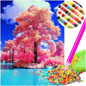 Haft Diamentowy DRZEWO Diamond Painting OBRAZ 5D Wyklejanka Diamentowa