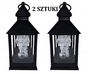 2 SZTUKI ZNICZ LATARENKA LAMPION ANIOŁEK ANIOŁ CORTINA GRÓB LED CZARNY