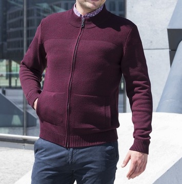 MODNY SWETER MĘSKI ROZPINANY ZAMEK - ŚLIWKA L