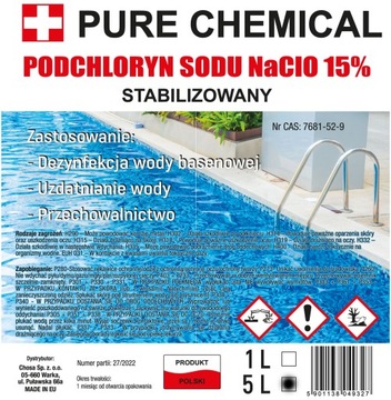 НАТРИЯ ГИПОХЛОРИТ 15% СТАБИЛИЗИРОВАННЫЙ ДЛЯ БАССЕЙНА 5Л