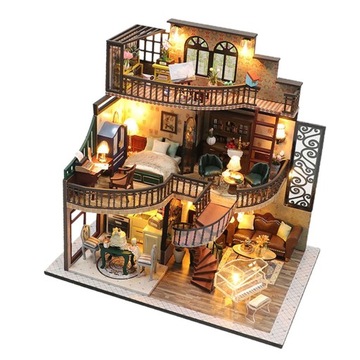 3D Doll House Kit DIY miniaturowy model LED Light