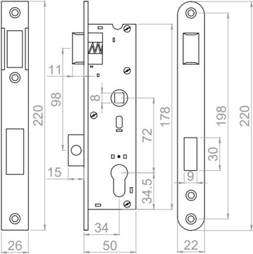 ЗАМОК ВРЕЗНЫЙ, ЗАЩЕЛКА, 72/34 мм