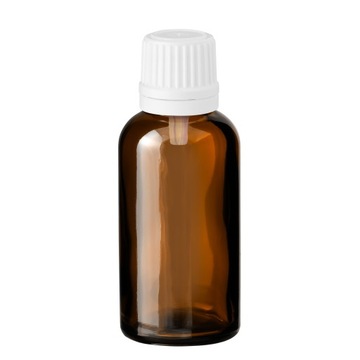 Butelka szklana brązowa 30 ml z kroplomierzem białym